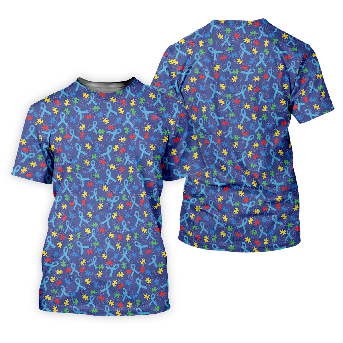 Autism Puzzle Ribbon Pattern Golf Tops For Men, Autism Awareness Color Polo Shirts For Men, Golf Shirts For Men
