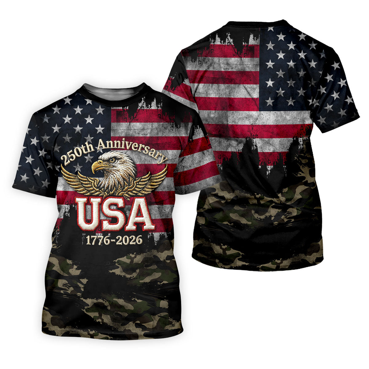 250th Anniversary Camo Golf Shirt, Distressed US Flag Patriotic 4th Of July Golf Shirts For Men