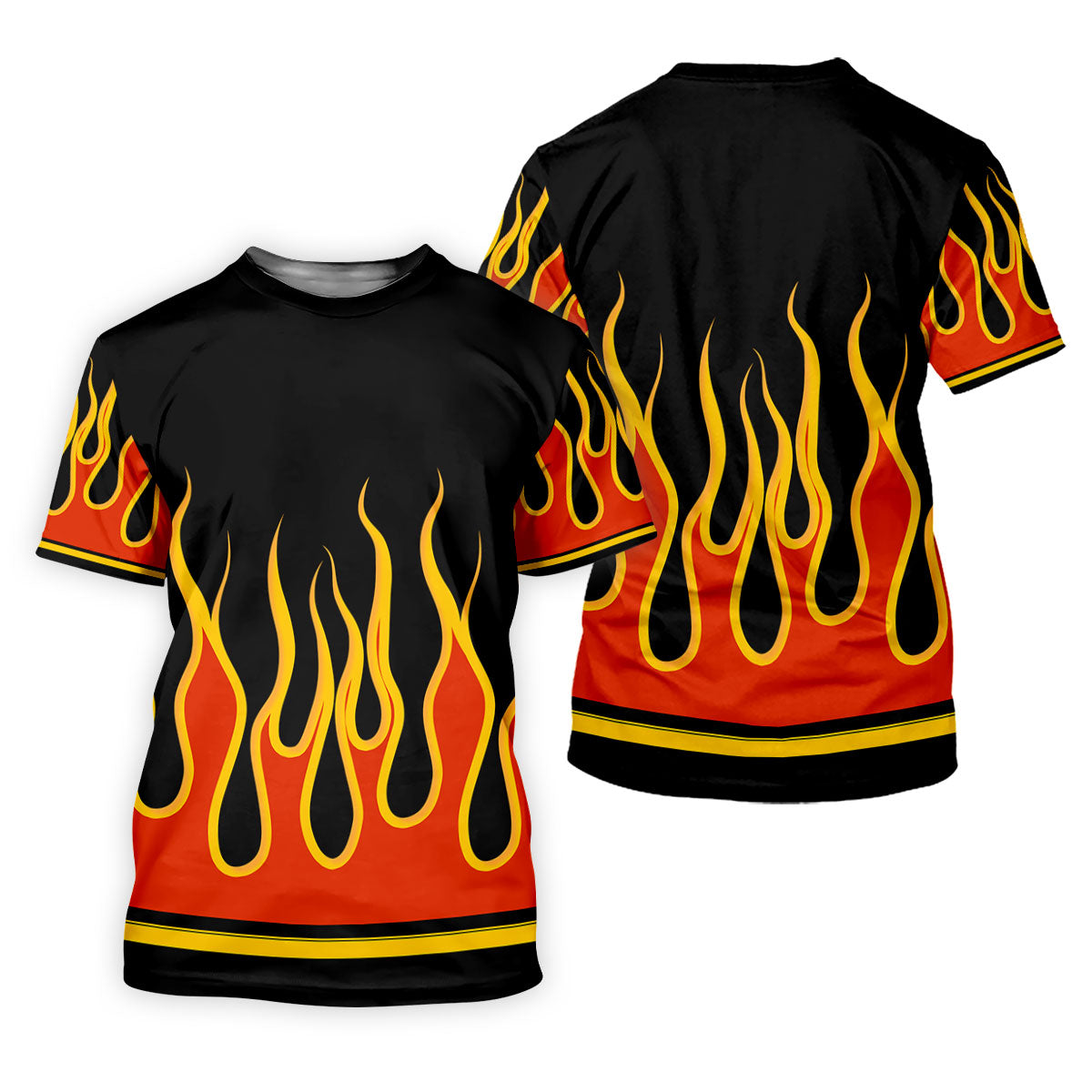 Black Orange Yellow Flame Sleeve Golf Shirt, Golf Polo For Women, Printed Golf Shirt