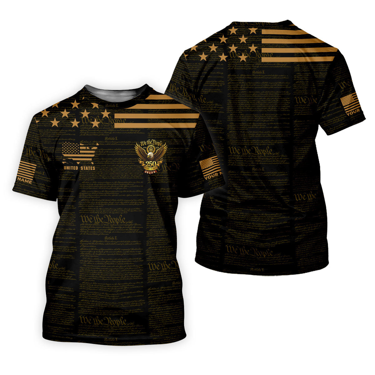 We The People Black And Gold Patriotic 4th Of July Golf Shirt, 250 Years Of Free Golf Shirt For Women
