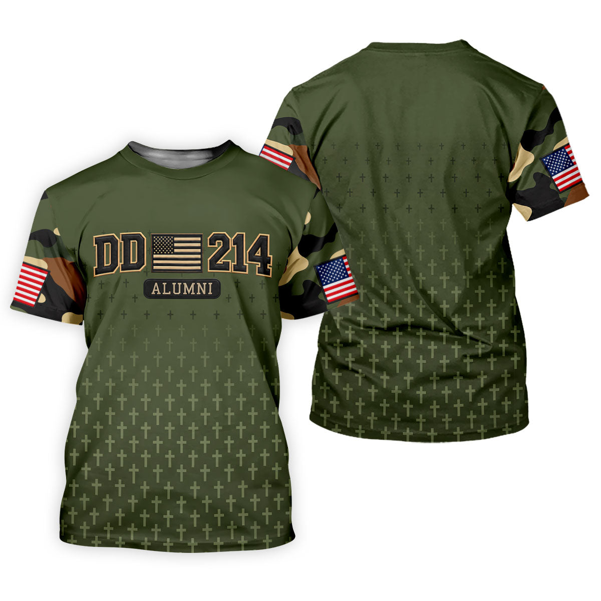 DD-214 Alumni Flag Cross Camo Polo Shirt, Veterans Day Shirt, Golf Shirts For Men