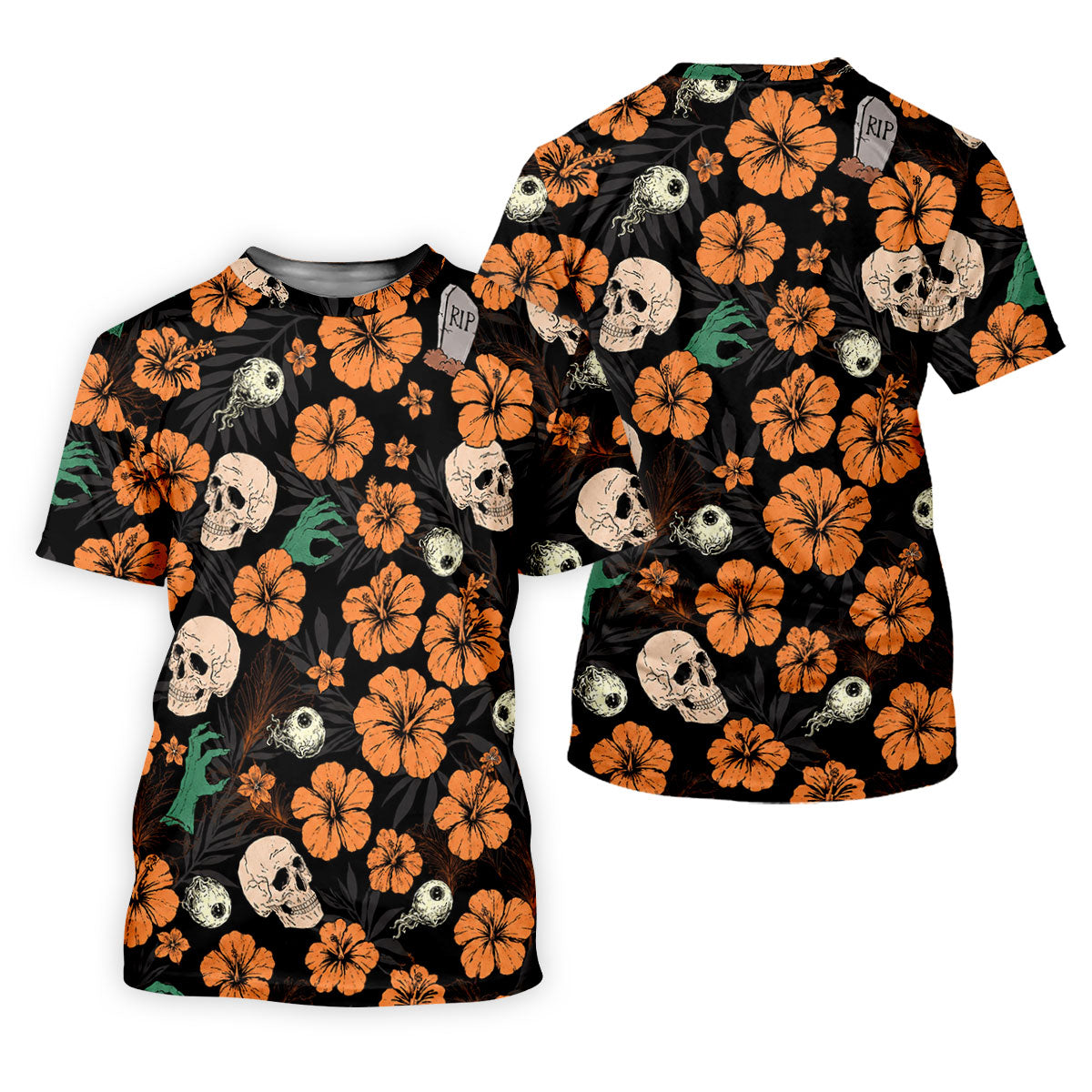 Halloween Skull Hibiscus Floral Pattern Golf Polo Shirt, Golf Polo Shirts For Men, Mens Golf Apparel