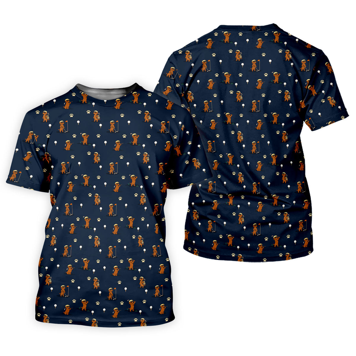 Cartoon Dachshund Golfer Pattern Golf Polo Shirt, Men's Golf Shirt, Golf Apparel For Men