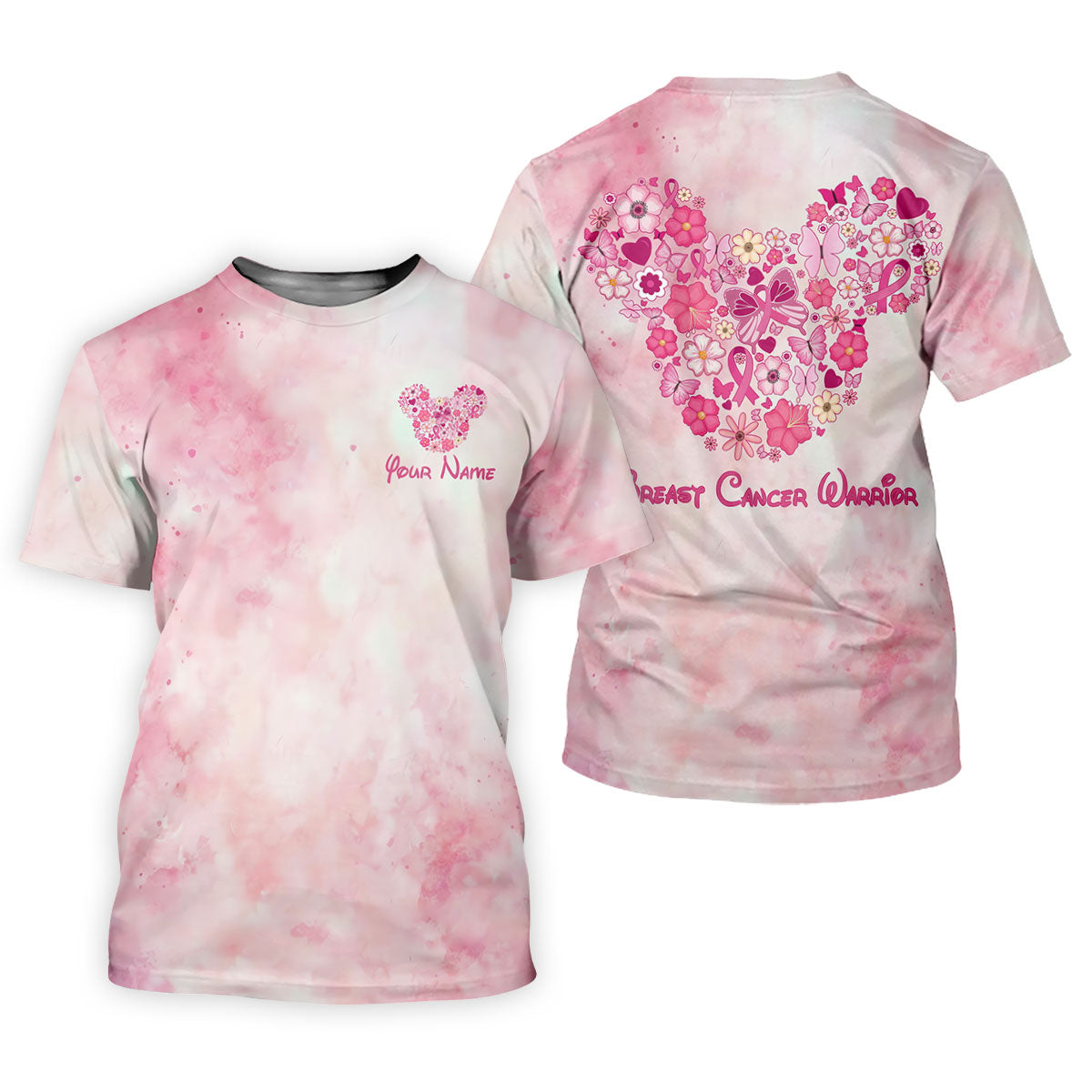 Custom Floral Heart Breast Cancer Polo Shirt, Golf Shirts For Men, Mens Golf Apparel