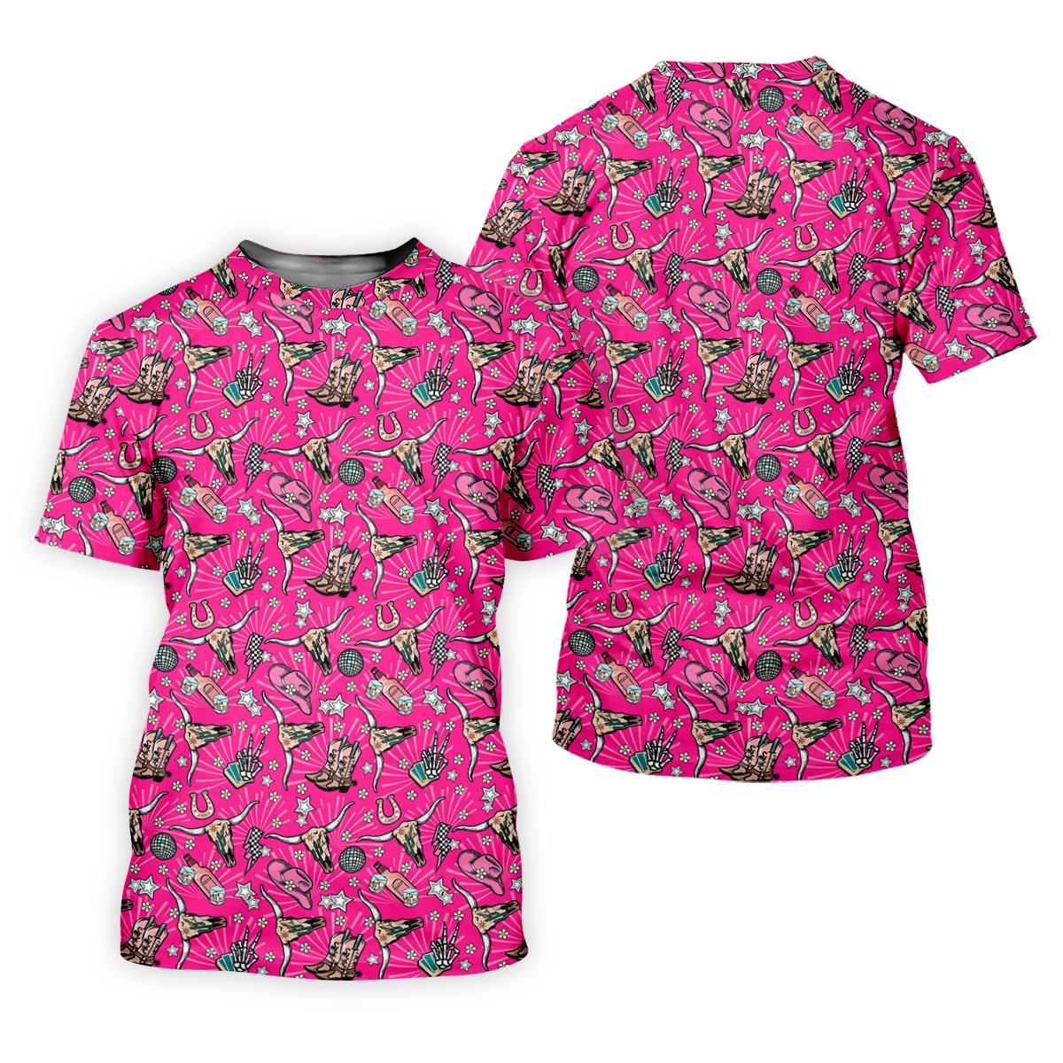 Pink Western Cowgirl Pattern Golf Polo Shirt, Golf Apparel For Men, Printed Golf Shirts