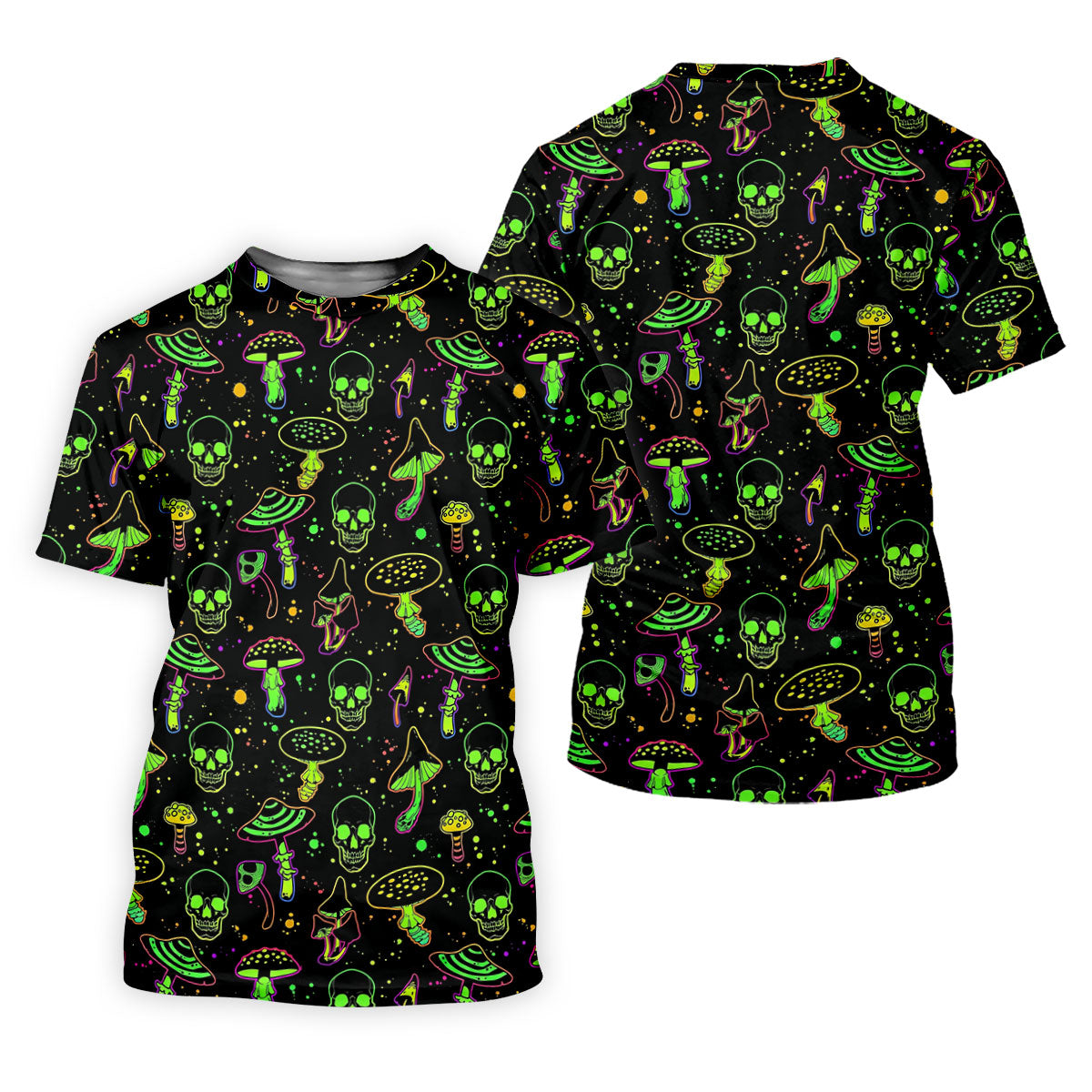 Mushroom And Skull Neon Pattern Hawaiian Golf Shirt, Men's Funny Golf Shirts
