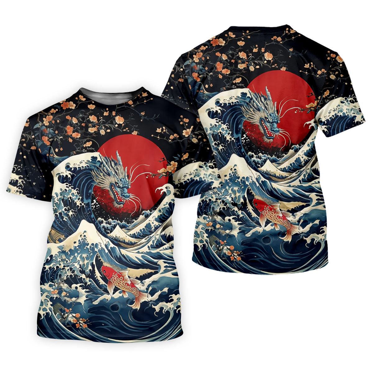 Japanese Dragon Koi Wave Hawaiian Golf Shirt, Mens Golf Apparel, Golf Polo Shirts For Men
