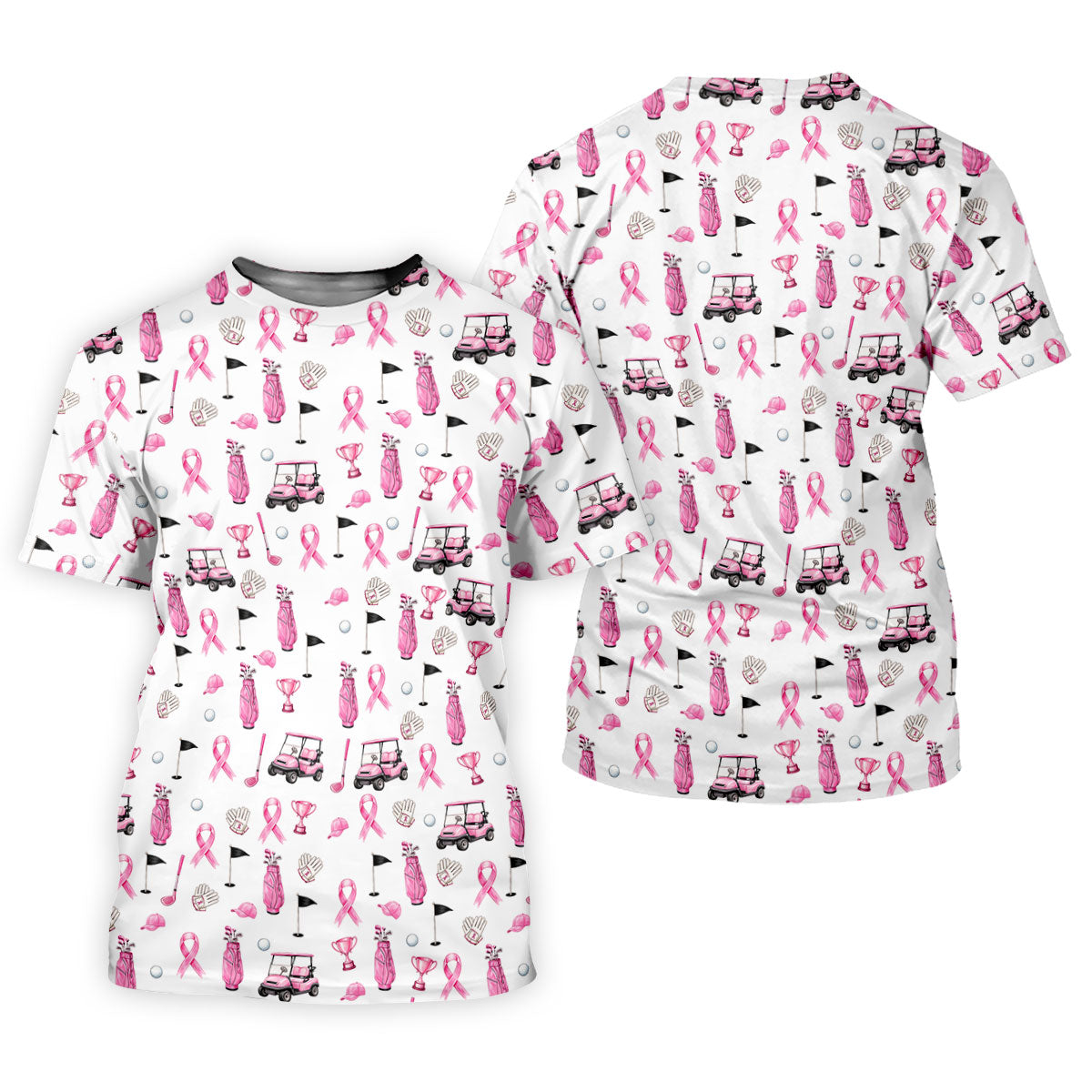 Pink Golf Cart Ribbon Breast Cancer Polo Shirt, Golf Shirts For Men, Mens Golf Apparel