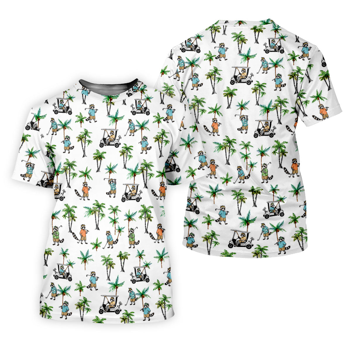 Funny Raccoon Tropical Golf Pattern Polo Shirt, Mens Golf Polo, Printed Golf Shirts