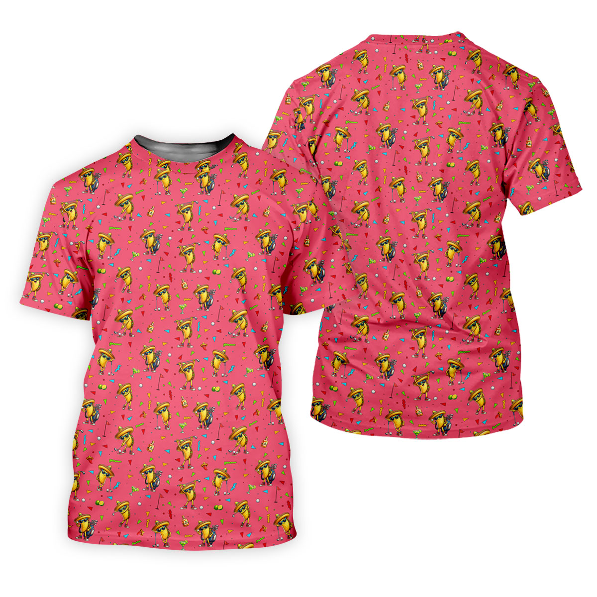 Fairway Fiesta Taco Margarita Mexico Theme Pink Golf Shirt, Men's Golf Shirts, Polo Shirts For Men