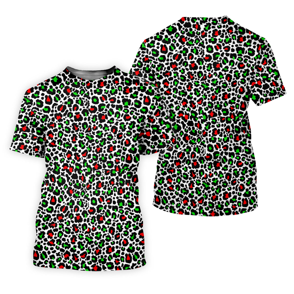 Leopard Pattern Xmas Pine Tree Green And Red Golf Tops For Men, Christmas Golf Shirt, Polo Shirts For Men