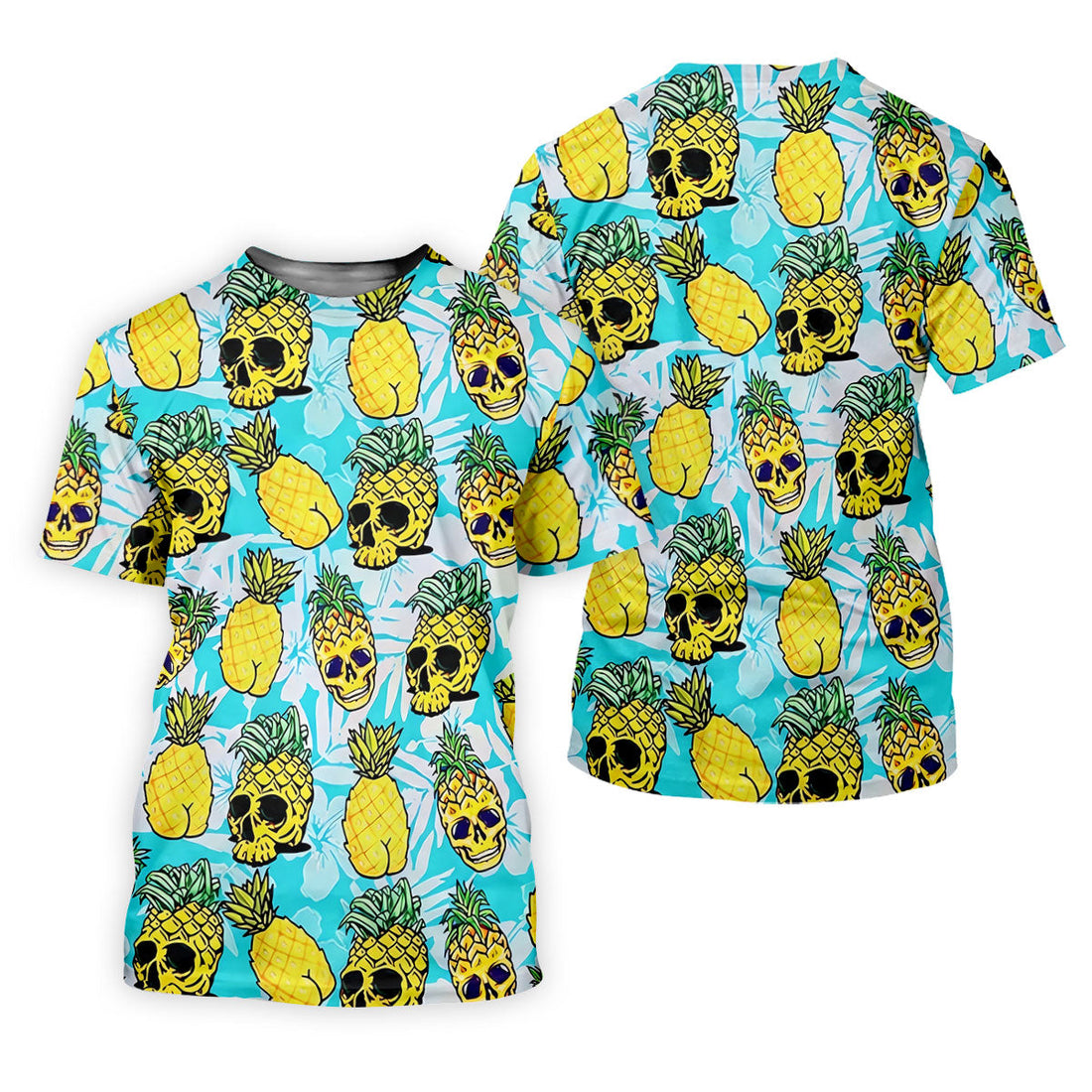 Tropical Pineapple Skull Pattern Golf Shirt, Mens Golf Shirts, Hawaiian Golf Shirt, Golf Apparel For Men