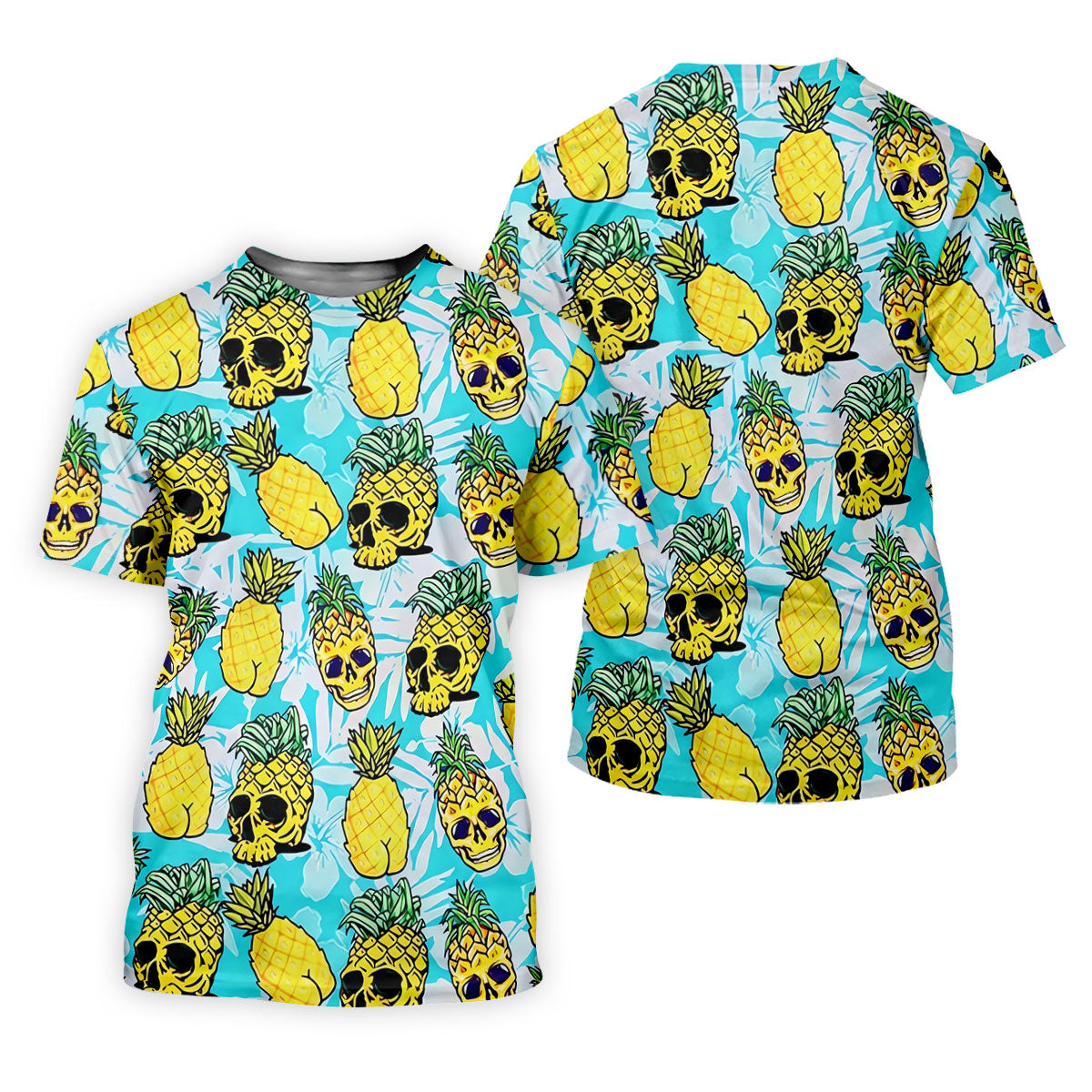 Tropical Pineapple Skull Pattern Golf Shirt, Mens Golf Shirts, Hawaiian Golf Shirt, Golf Apparel For Men