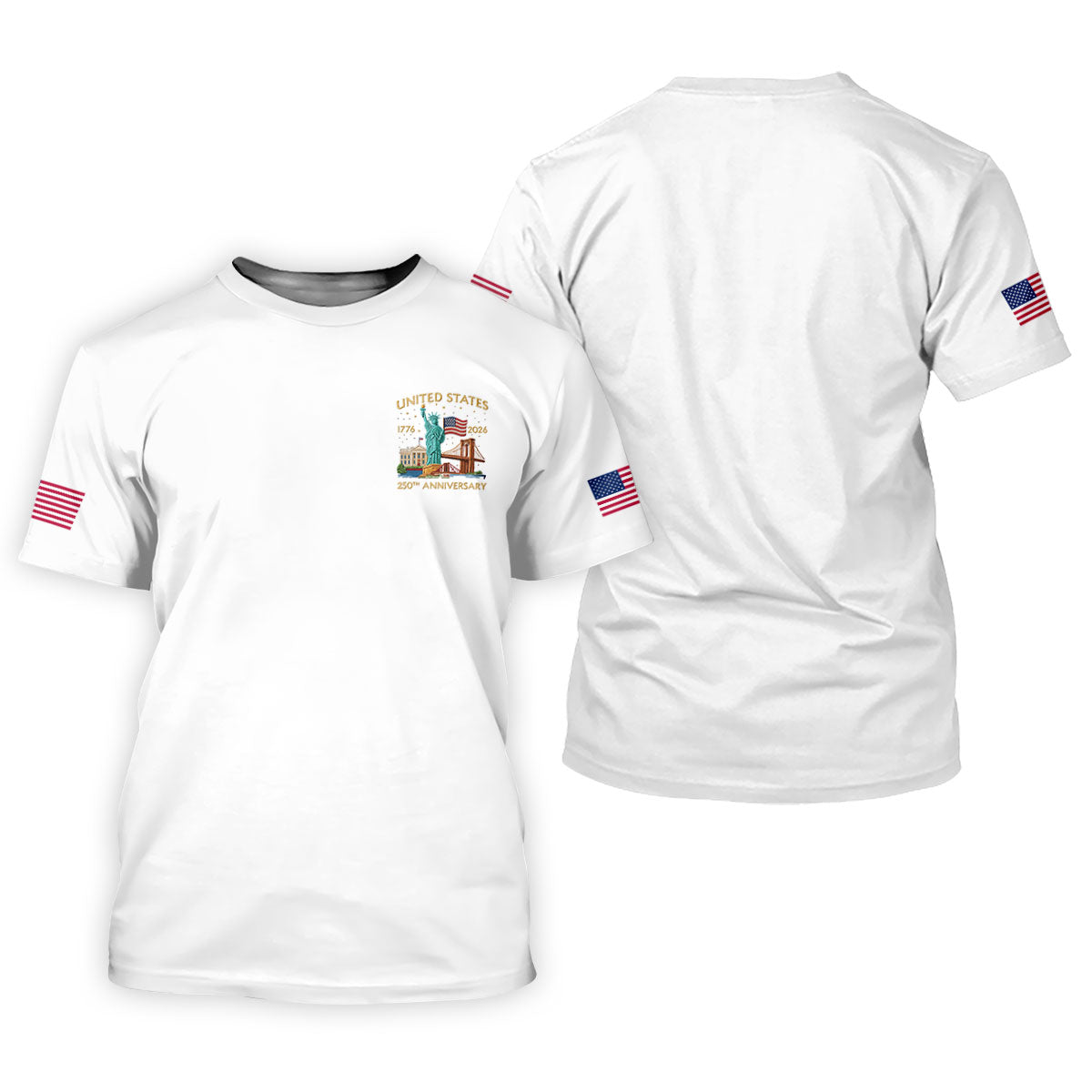 American Symbols White Patriotic Golf Shirt, US 250 Years 4th Of July Golf Shirts For Men