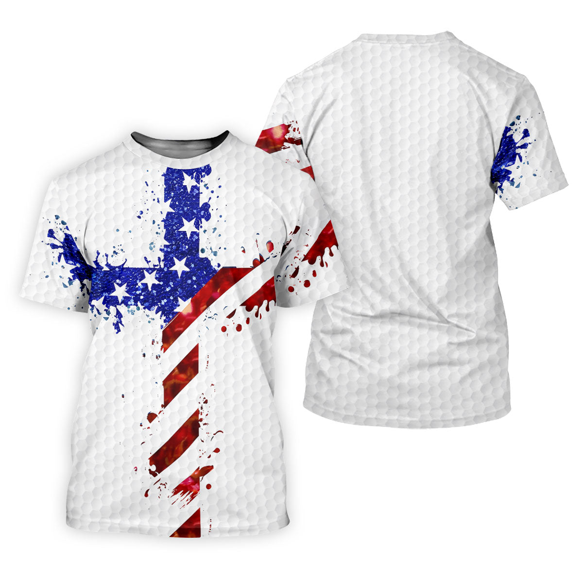 Red White Blue Paint Splash Faith Cross Patriotic Golf Shirt, 250 Years 4th Of July Golf Shirt For Women