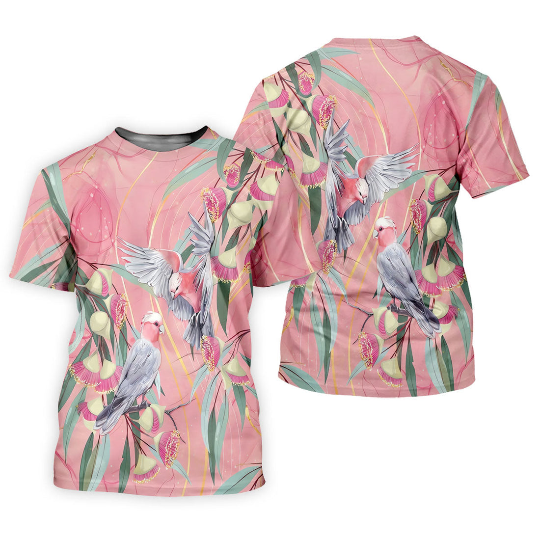 Pink Cockatoo Eucalyptus Floral Polo Shirt, Hawaiian Golf Shirt, Golf Tops For Women