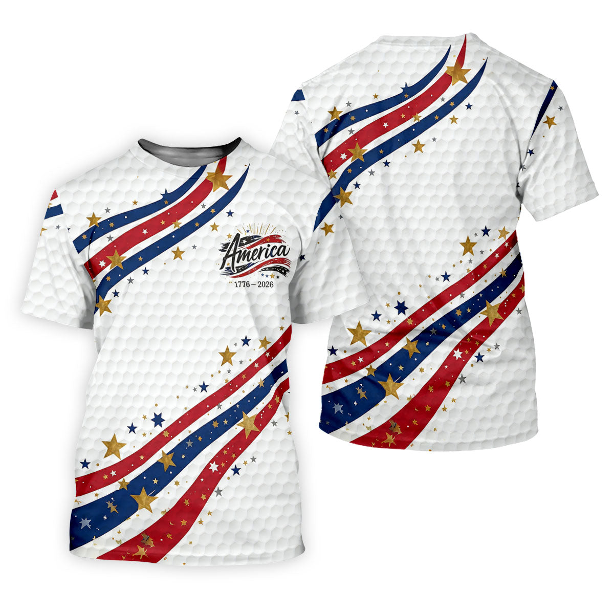 Red White Blue Wavy Stripes Golf Ball Pattern Patriotic Golf Shirt, 250th Anniversary Golf Shirt For Women