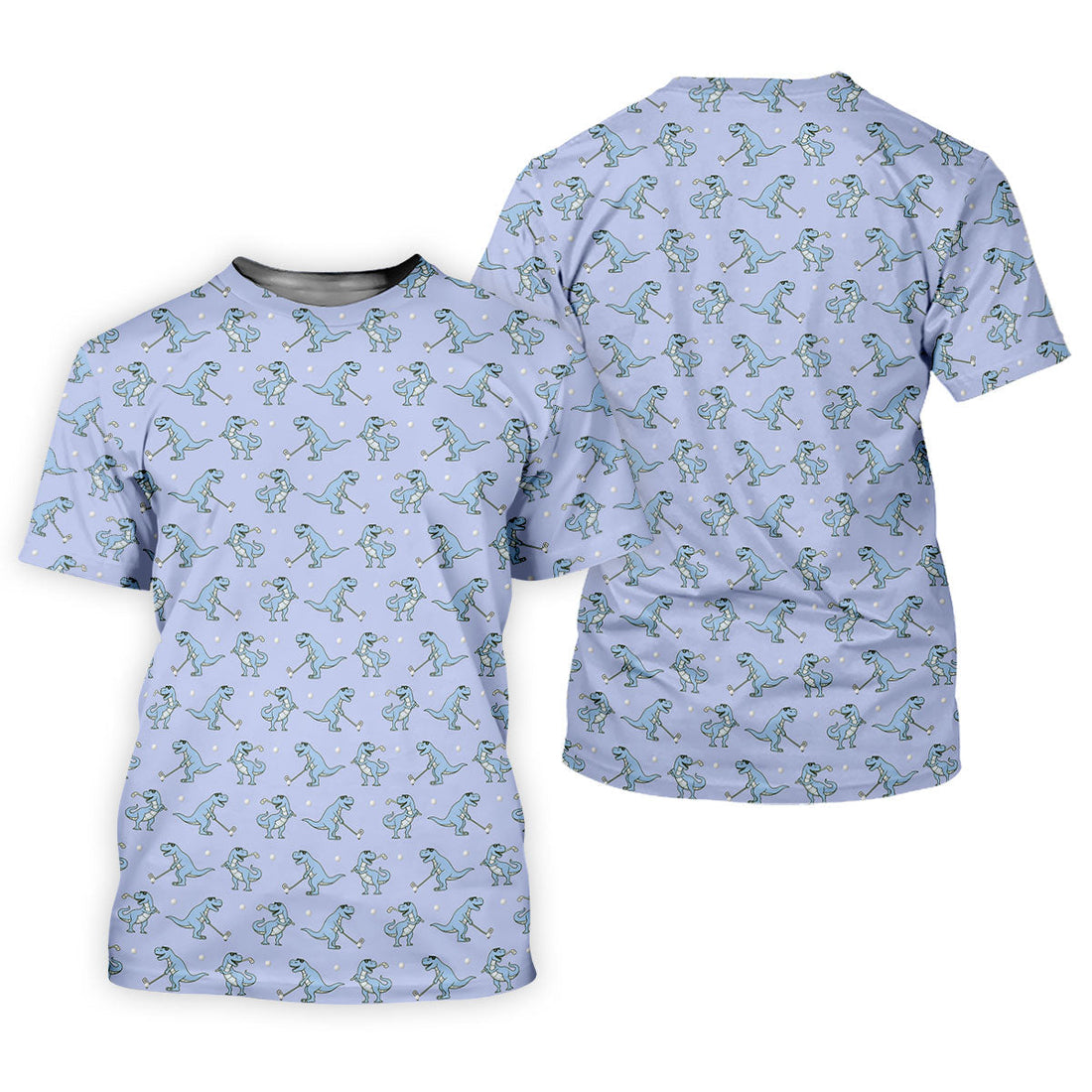 Blue T-Rex Dinosaur Golfer Pattern Golf Polo Shirt, Womens Golf Tops, Printed Golf Shirt