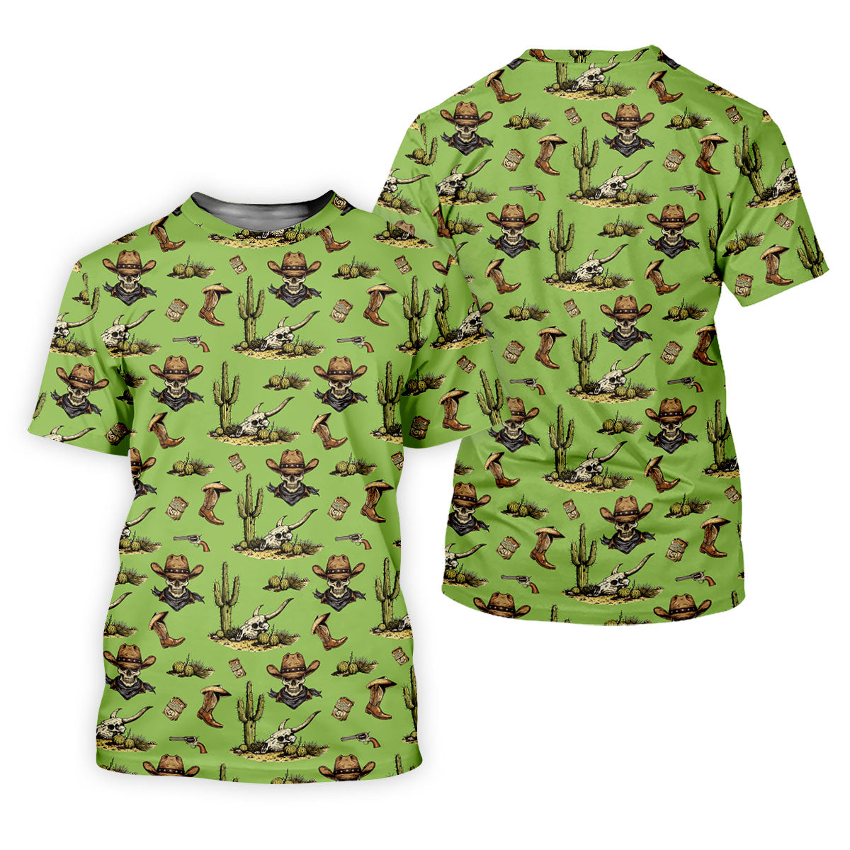 Cowboy Skeleton Longhorn Cow Skull Western Theme Sage Green Golf Tops For Men, Golf Shirts For Men