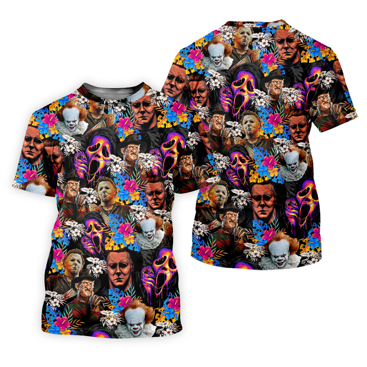Tropical Horror Character Hawaiian Golf Shirt, Men's Golf Shirt, Halloween Golf Polo