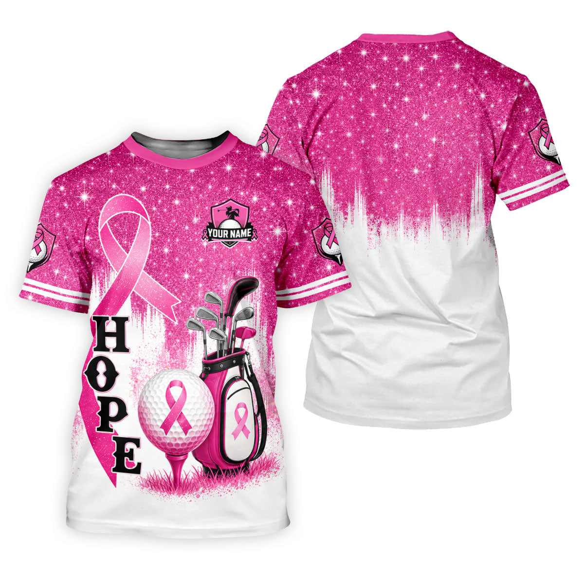 Custom Male Golfer Hope Breast Cancer Polo Shirt, Golf Shirts For Men, Mens Golf Apparel