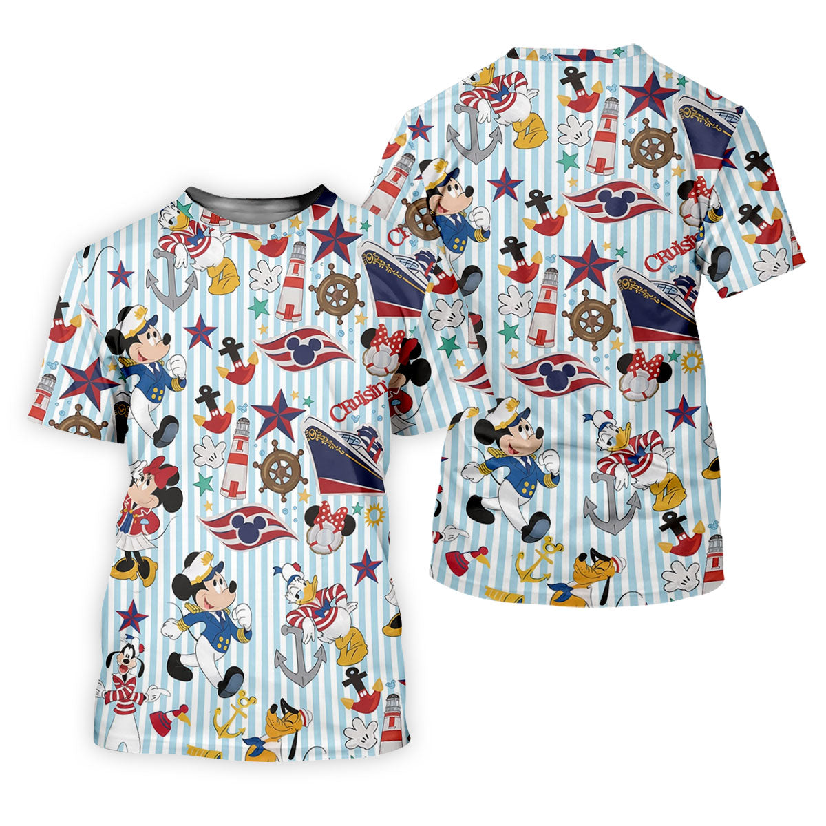 Nautical Cruise Cartoon Pattern Golf Polo Shirt, Golf Shirts For Men, Mens Golf Polo