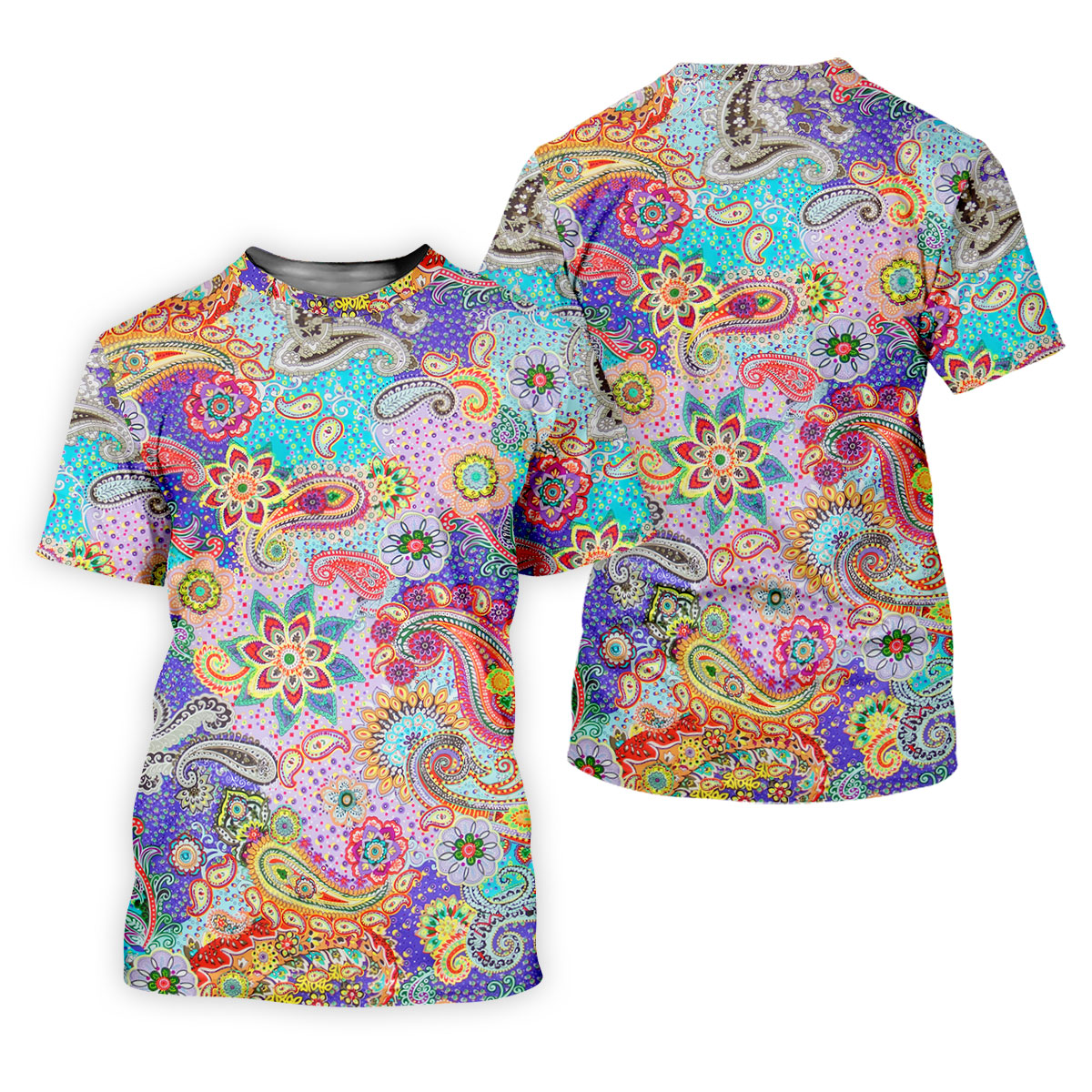 Vibrant Paisley Floral Patchwork Golf Polo Shirt, Hawaiian Golf Shirt, Mens Golf Polo