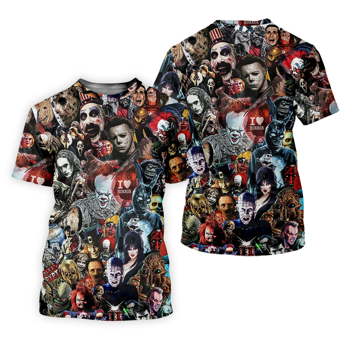 Classic Horror Icons Collage Halloween Golf Shirt, Women’s Golf Polo, Printed Golf Shirt