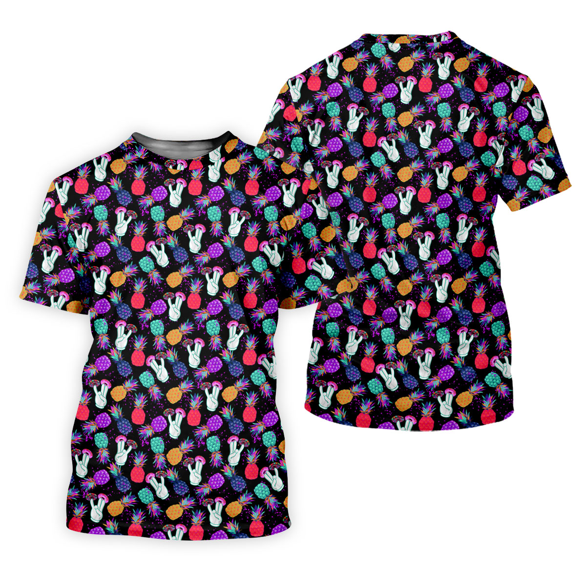 Hawaiian Pineapples Donut Finger Turquoise Orange Purple Fun Golf Shirts For Men, Polo Shirts For Men