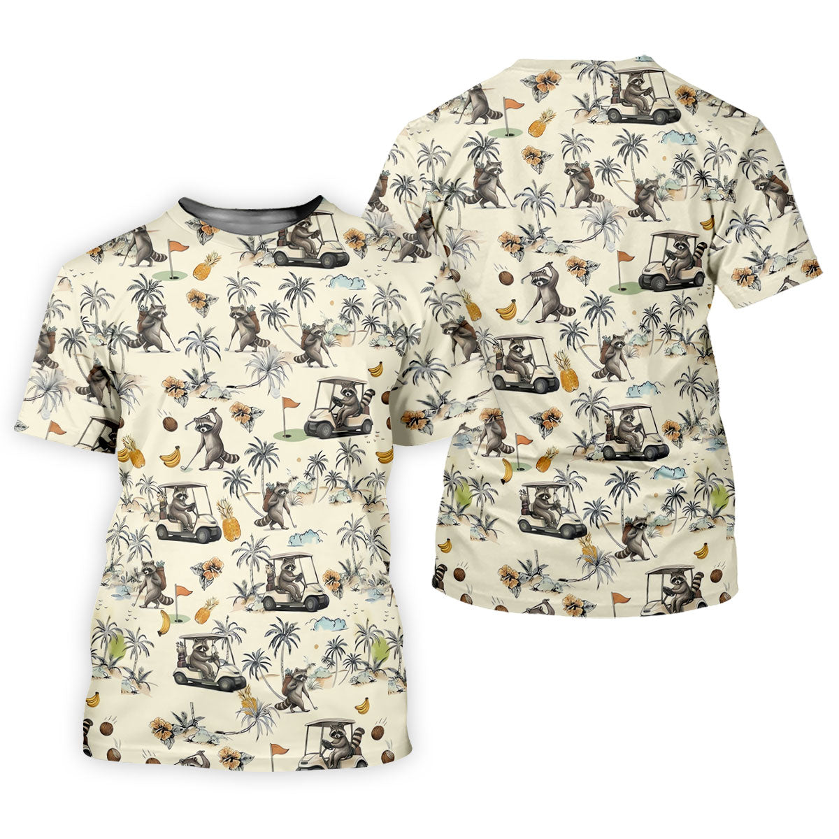 Funny Raccoon Golf Cart Tropical Pattern Polo Shirt, Womens Golf Polo, Ladies Golf Top