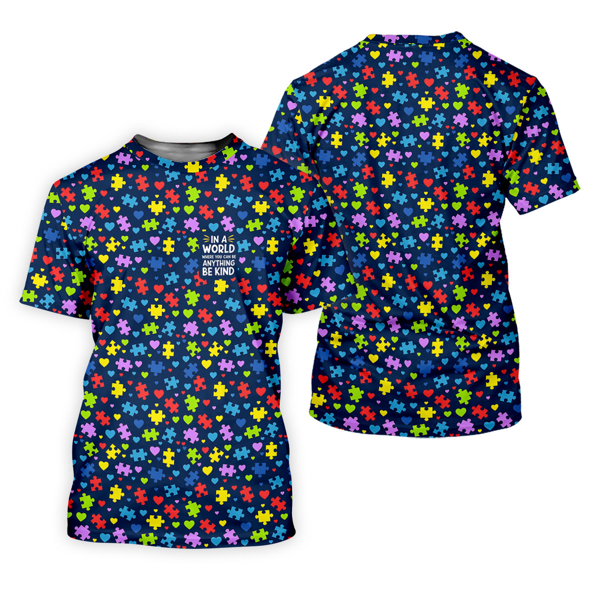 In A World Where You Can Be Anything Be Kind Autism Awareness Puzzle Pattern Navy Golf Shirt, Polo Shirts For Men