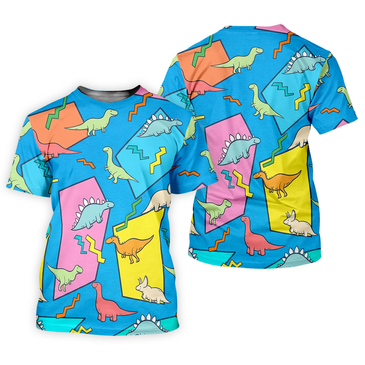 Retro Colorful Dinosaur Pattern Golf Shirt, Men's Golf Shirt, Golf Apparel For Men