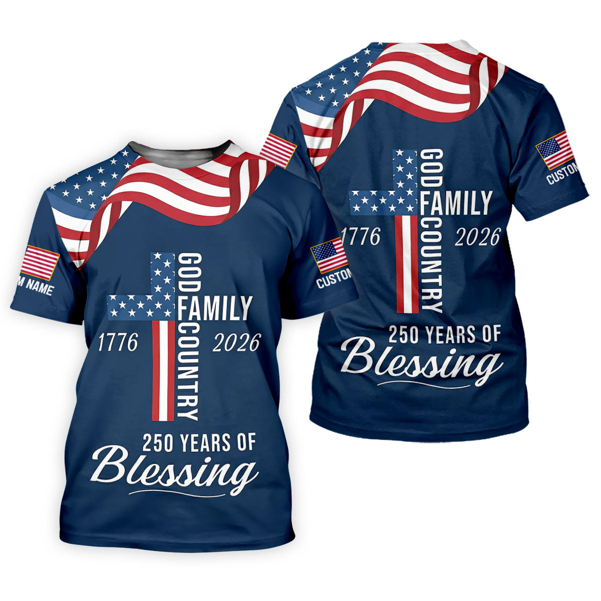 God Family Country Faith Cross 250 Years Of Blessing US Flag Golf Shirt, Golf Shirt For Women