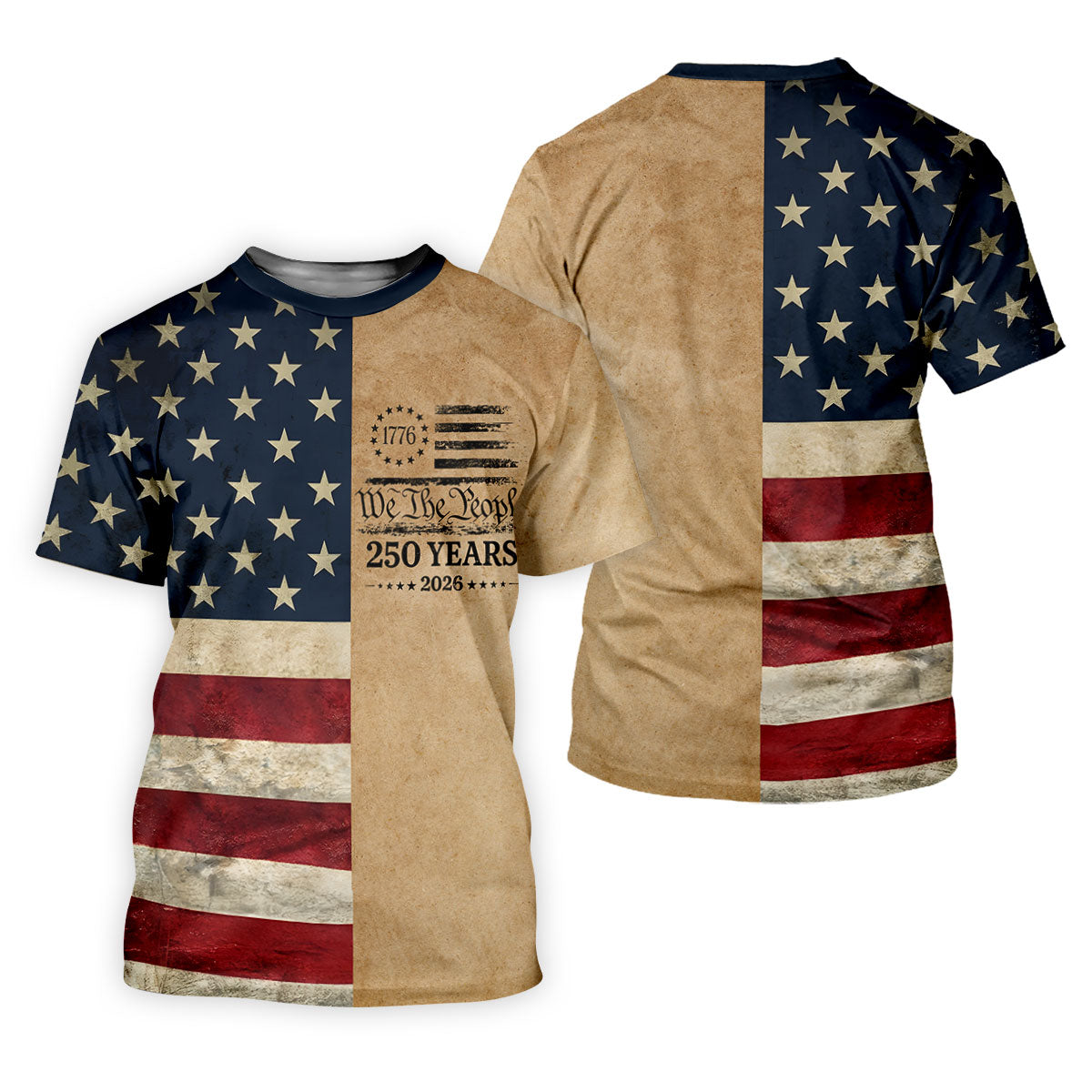 We The People 250 Years US Flag Pattern Patriotic Golf Shirt, 4th Of July Golf Shirts For Men