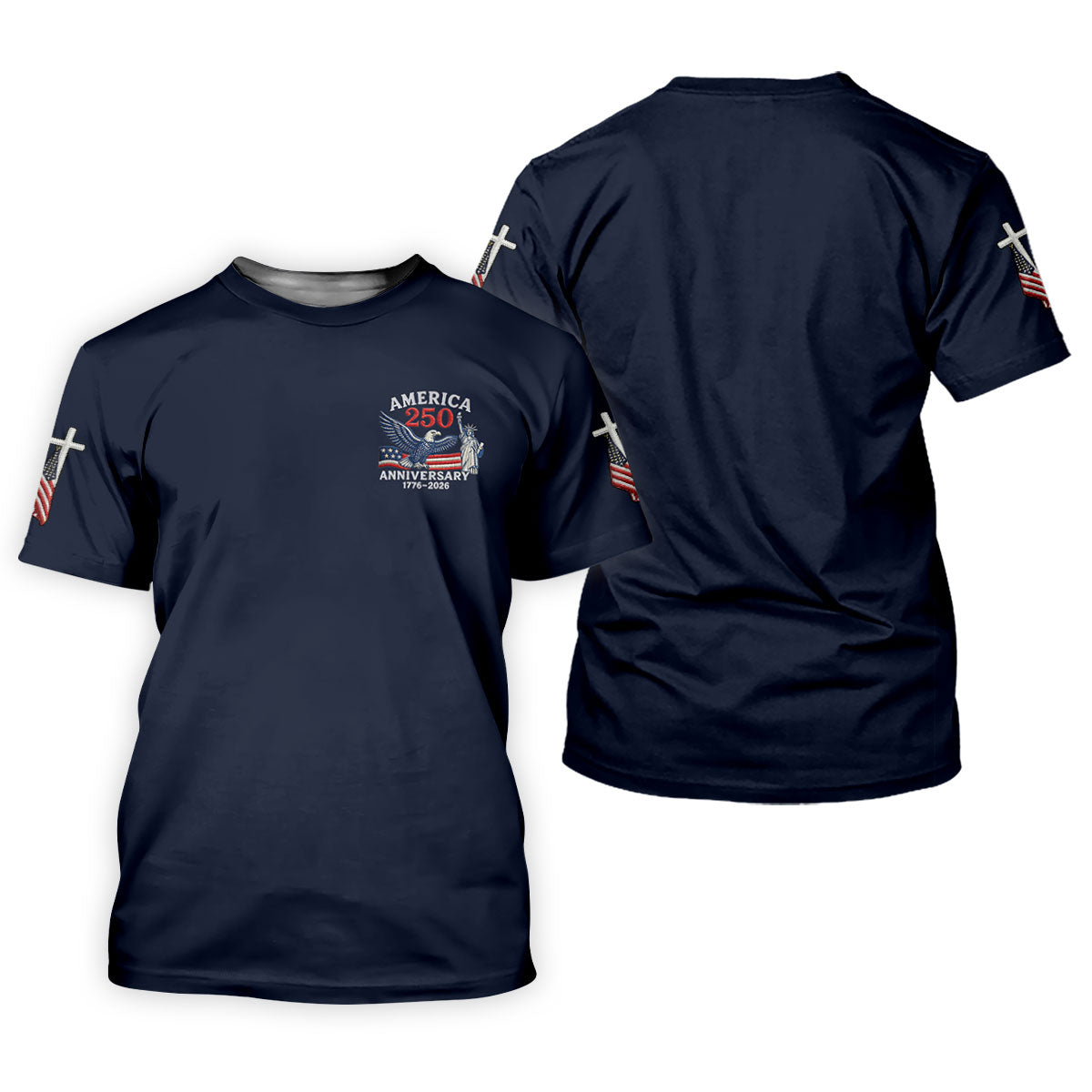 Faith Cross Bald Eagle America 250 Anniversary Navy Patriotic Golf Shirt, Golf Shirts For Men