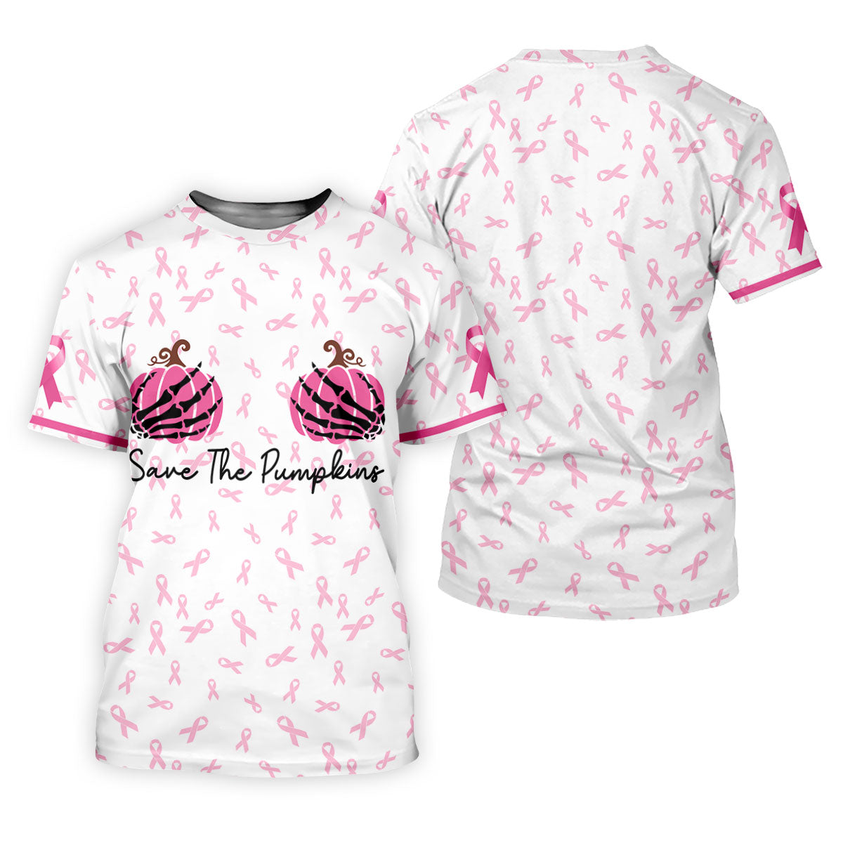 Save The Pumpkins Breast Cancer Ribbon Polo Shirt, Golf Tops For Women, Printed Golf Shirt