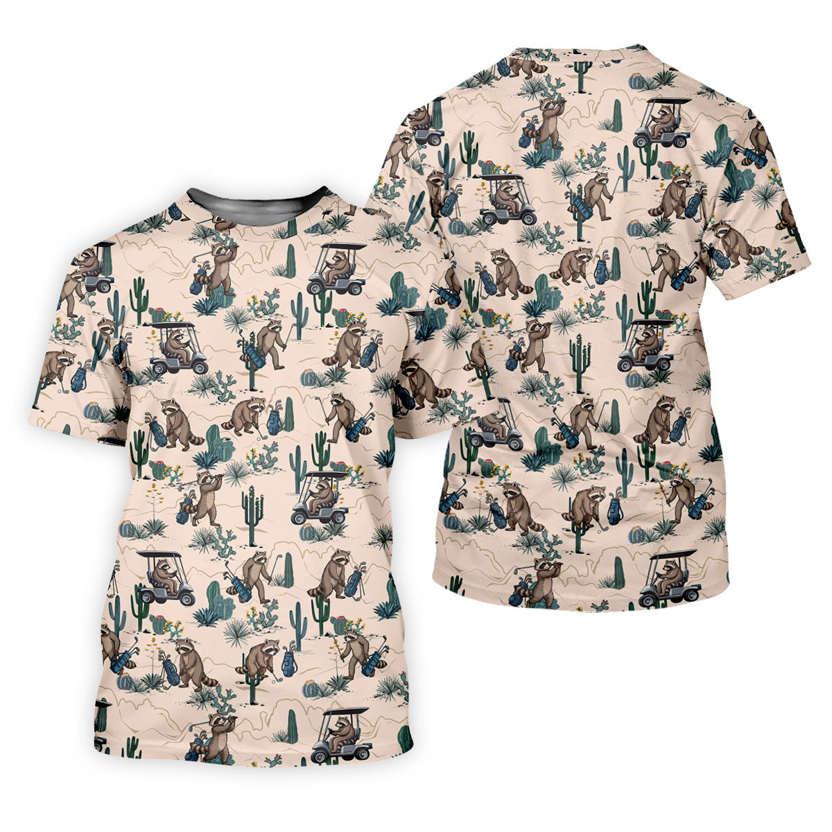 Funny Raccoon Desert Golf Pattern Polo Shirt, Mens Golf Polo, Printed Golf Shirts