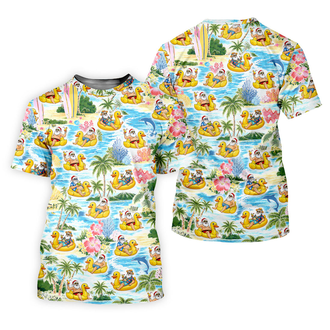 Funny Santa Duck Float Tropical Christmas Polo Shirt, Womens Golf Polo, Hawaiian Golf Shirt