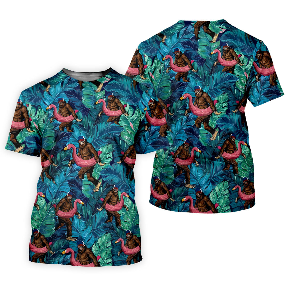 Bigfoot Flamingo Float Tropical Golf Polo Shirt, Hawaiian Golf Shirt, Mens Golf Polo