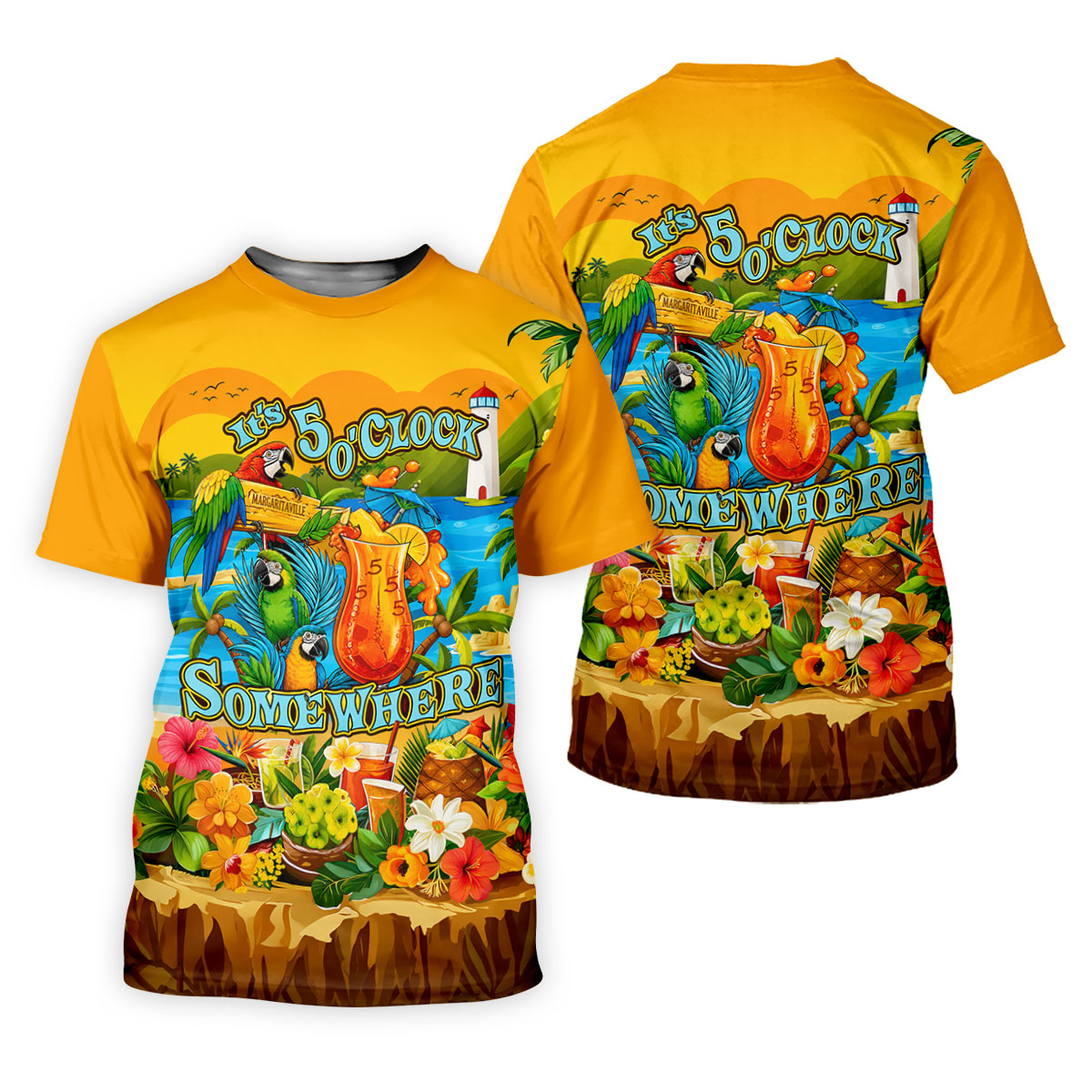 Golden Tropical Parrot Beach Cocktail Golf Polo Shirt, Golf Shirts For Women, Women's Golf Polo