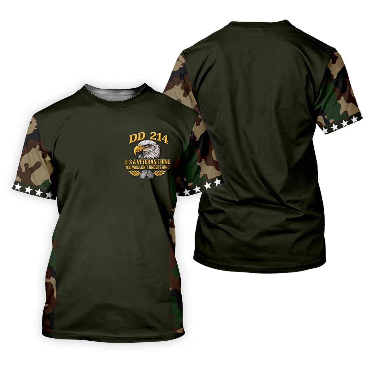 DD-214 Eagle Olive Green Camo Polo Shirt, Womens Golf Shirts, Veterans Day Golf Shirt