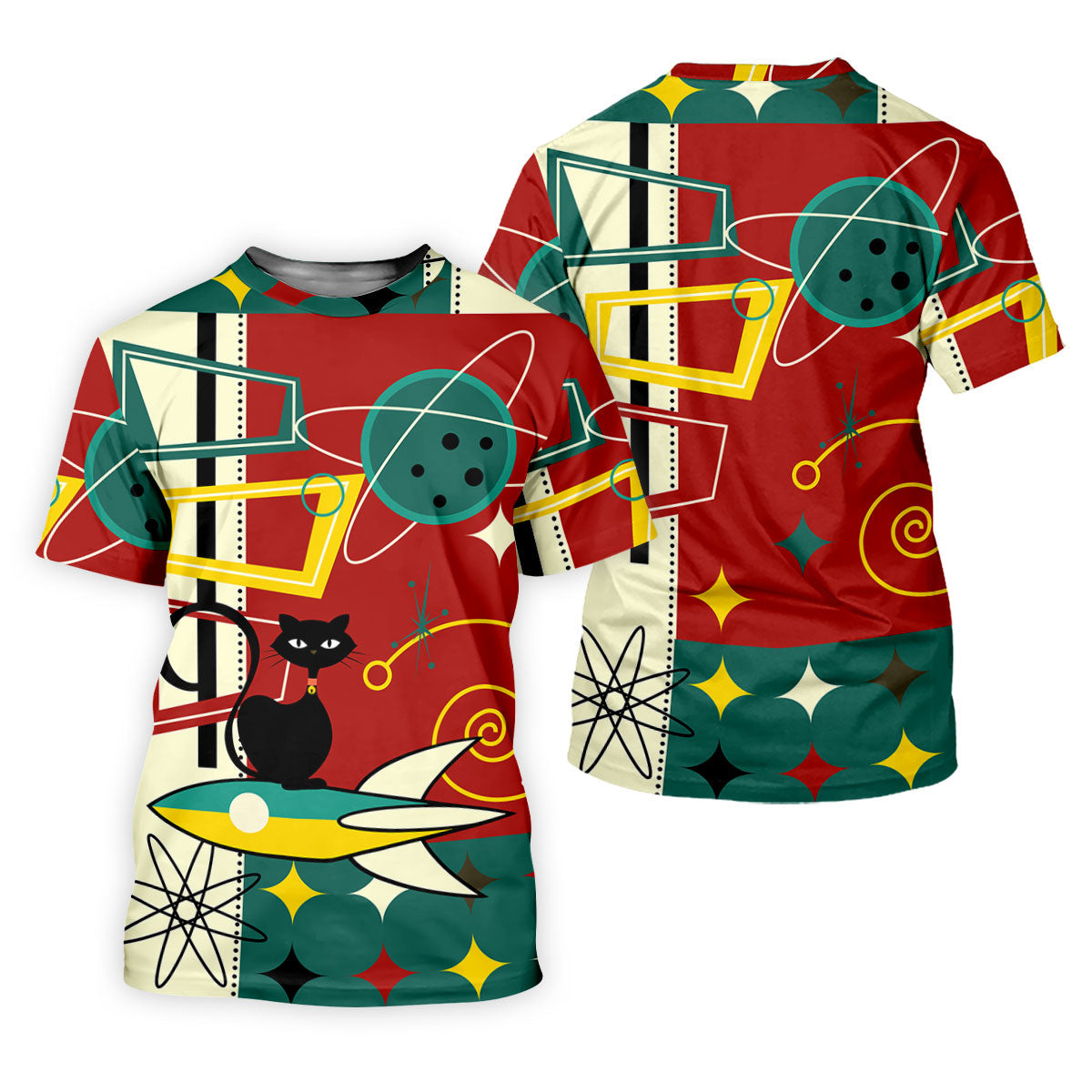 Geometric Abstraction Atomic Cat Hawaiian Golf Shirt, Retro Golf Shirt, Women's Golf Tops