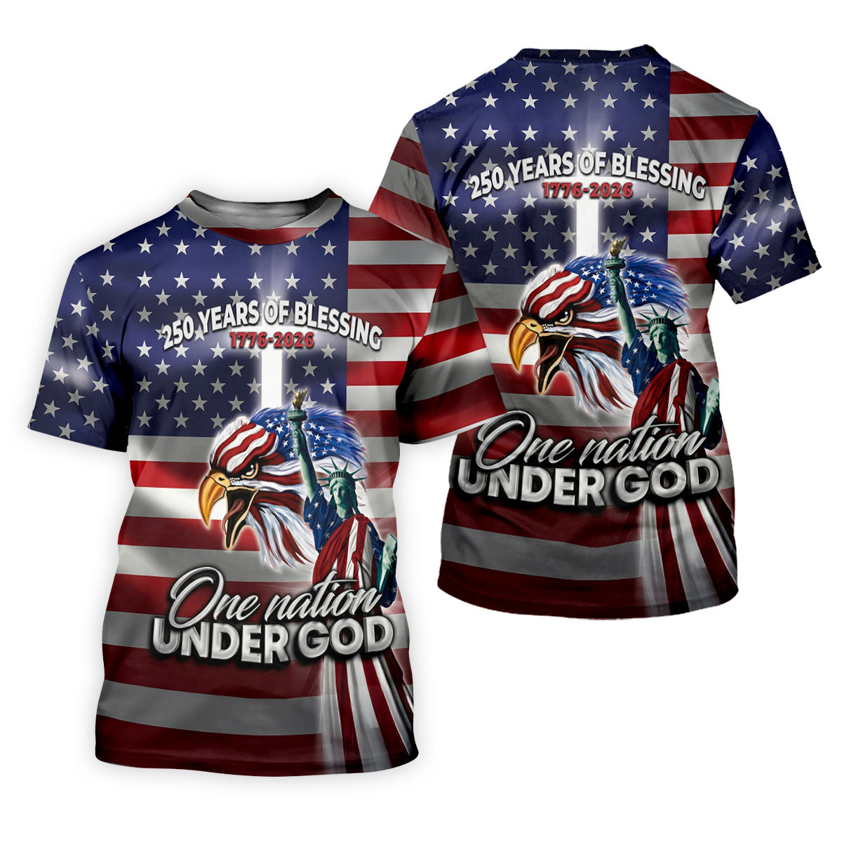 One Nation Under God 250 Years Of Blessing US Flag Golf Shirt, 4th Of July Golf Shirts For Men