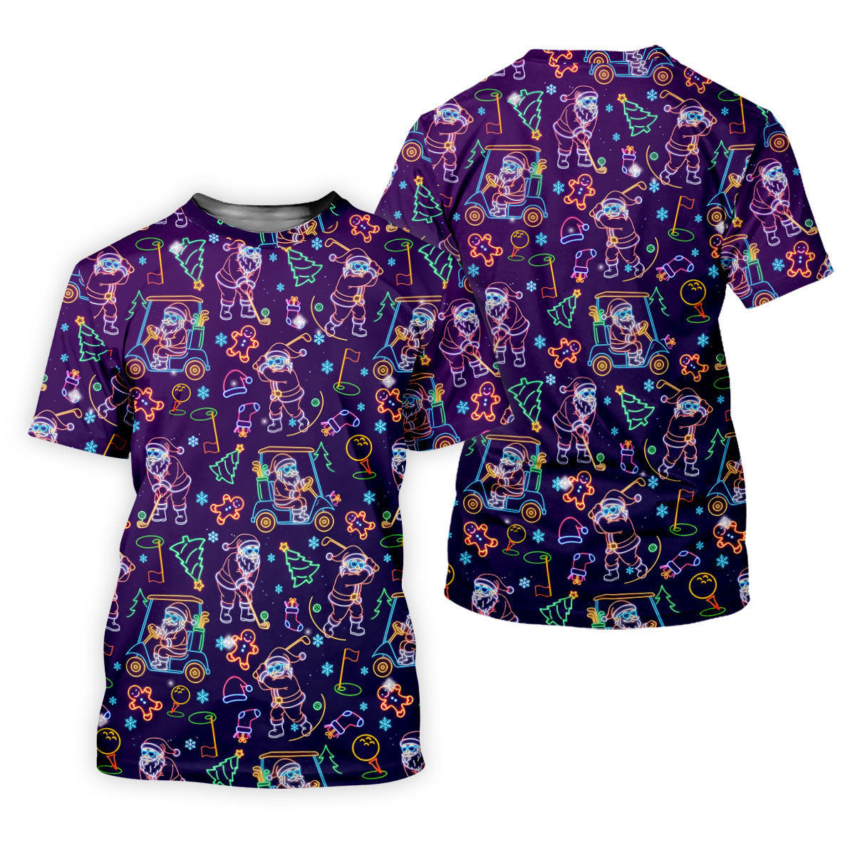 Christmas Neon Santa Golf Pose Men's Funny Golf Tops, Christmas Golf Shirt, Polo Shirts For Men