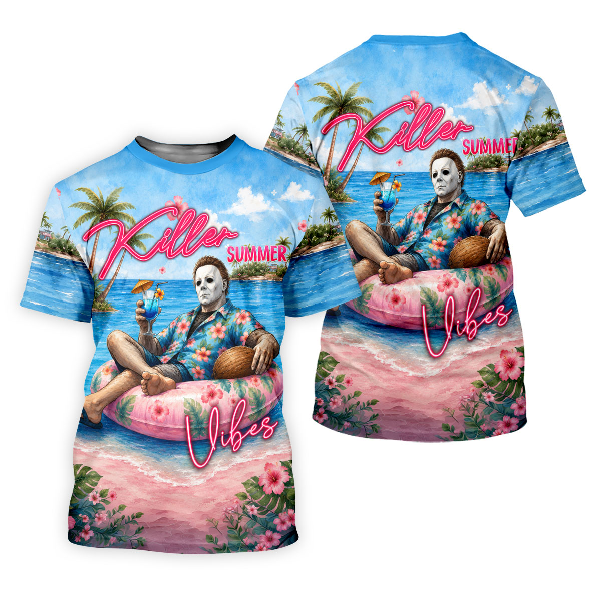 Killer Summer Vibes Tropical Slasher Golf Polo Shirt, Horror Character Men's Golf Shirt, Mens Golf Polo