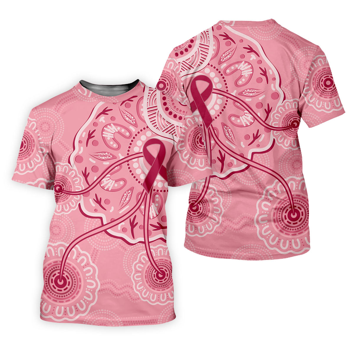 Australia Indigenous Pink Ribbon Men's Golf Shirt, Breast Cancer Awareness Shirt, Golf Shirts For Men