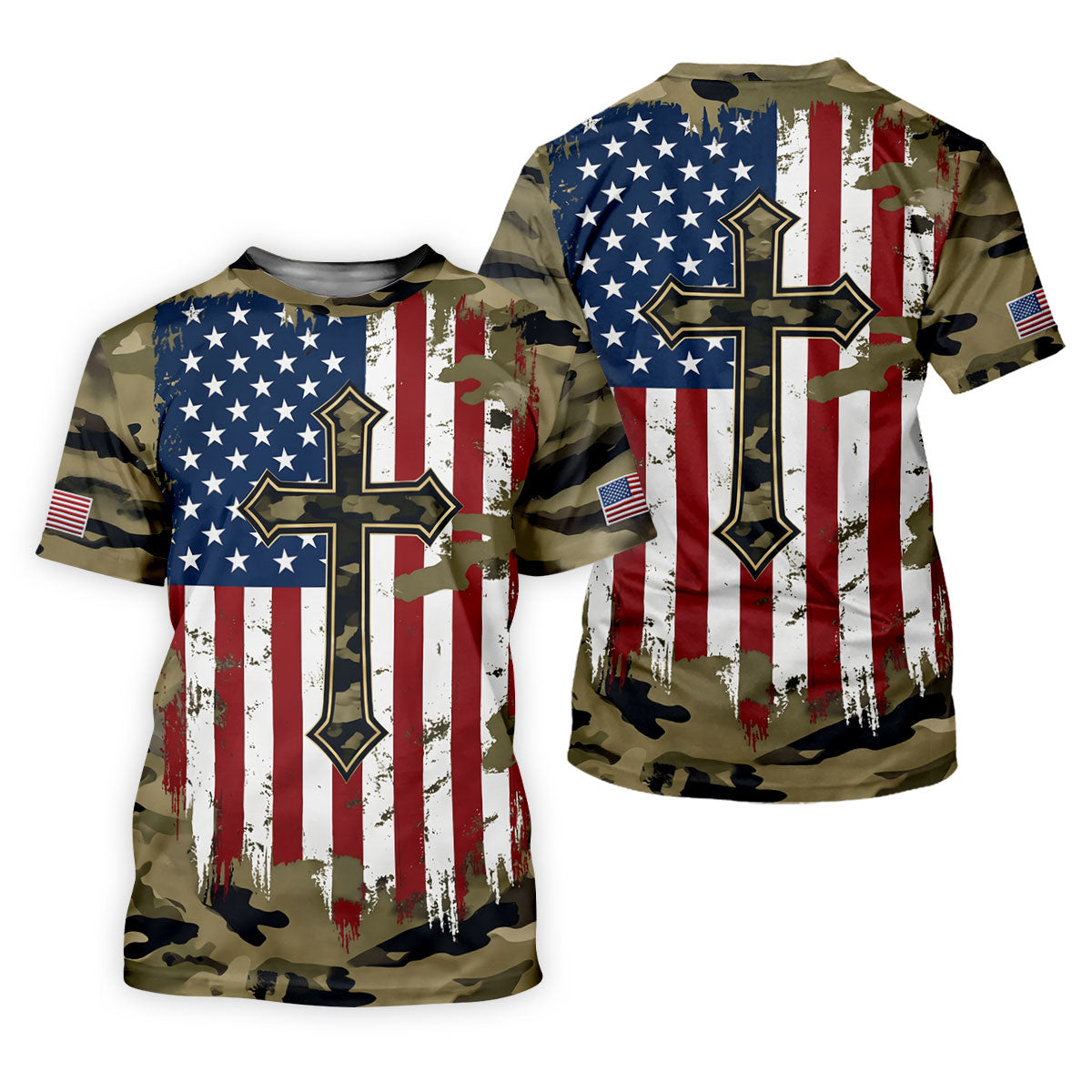 Faith Cross Green Camouflage US 250th Anniversary Golf Shirt, Patriotic Golf Shirt, Golf Shirts For Men
