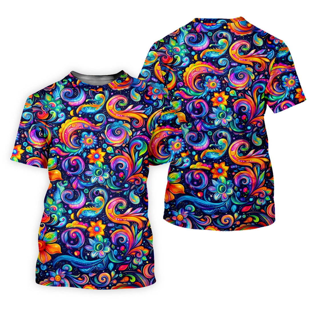 Colorful Psychedelic Swirl Floral Hawaiian Golf Shirt, Women’s Golf Tops, Printed Golf Shirt