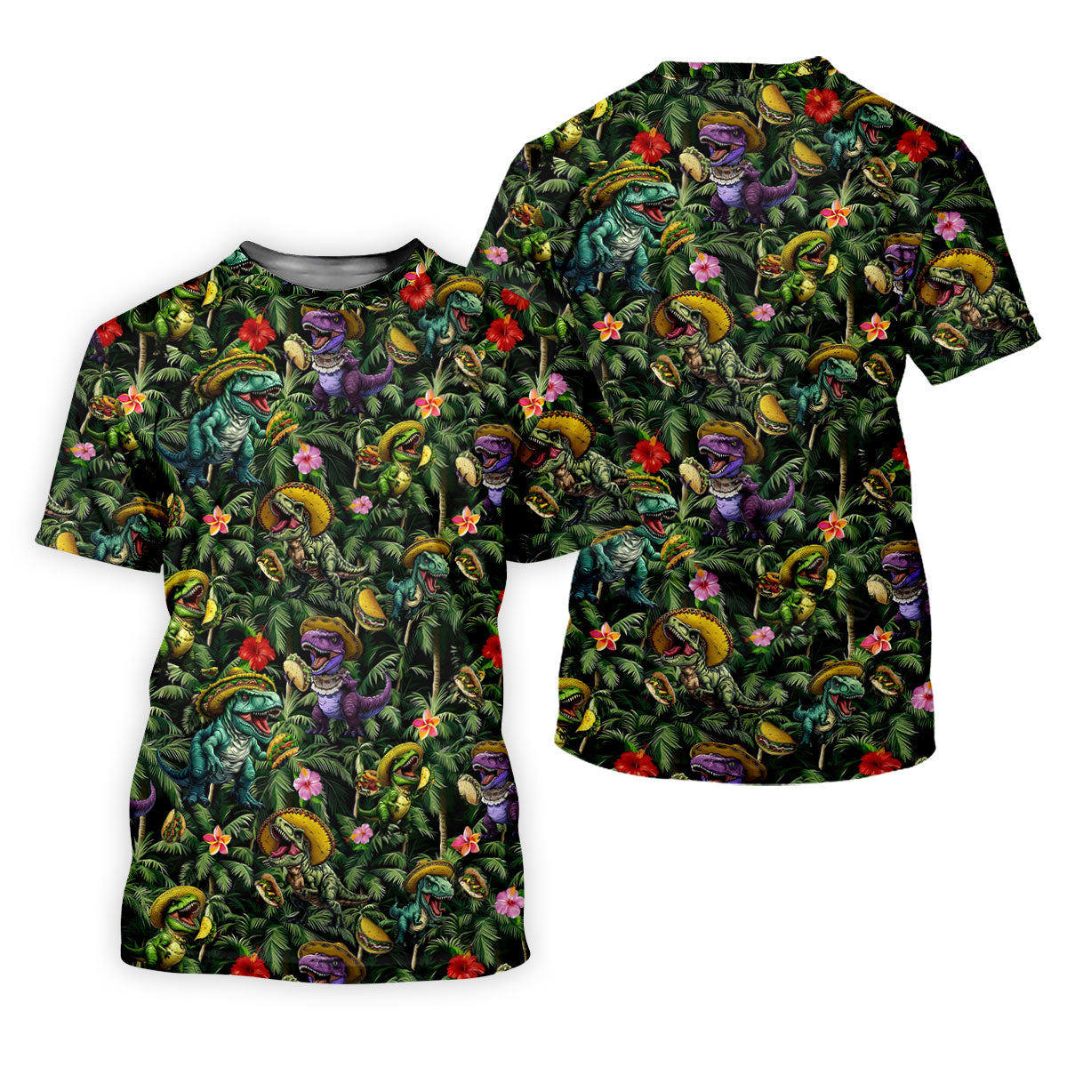 Hawaiian Dinosaur Sombreros Tacos Fun Golf Shirt, Cinco De Mayo Celebration Golf Shirts For Men