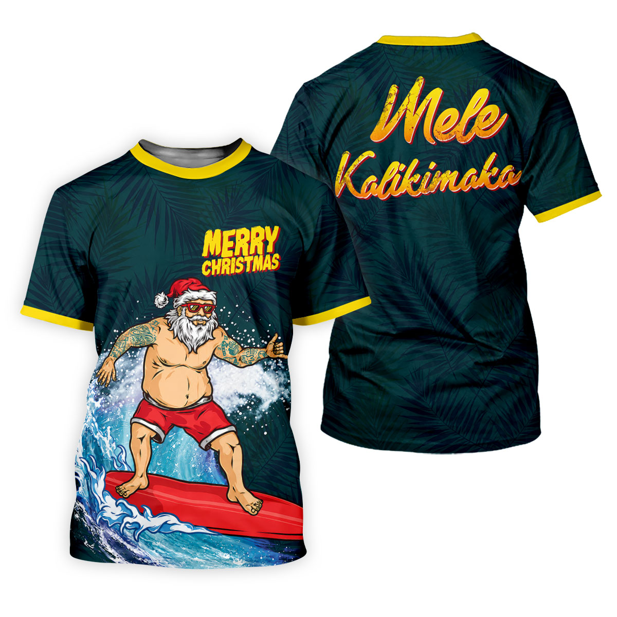 Surfing Santa Mele Kalikimaka Christmas Polo Shirt, Womens Golf Polo, Hawaiian Golf Shirt